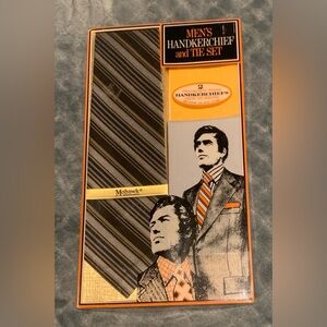 Vintage Mohawk Men’s Handkerchief & Tie Set In Box Stripe Gray Grey Gold